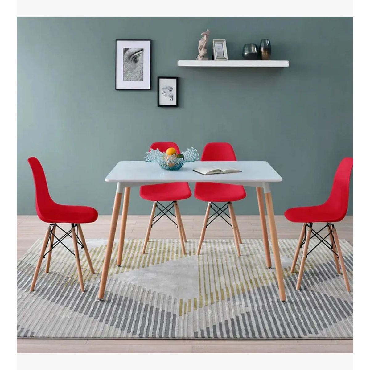 CORI CORI - Juego de Comedor Mesa Blanca 120x80cm + 4 Sillas Eames Roja…