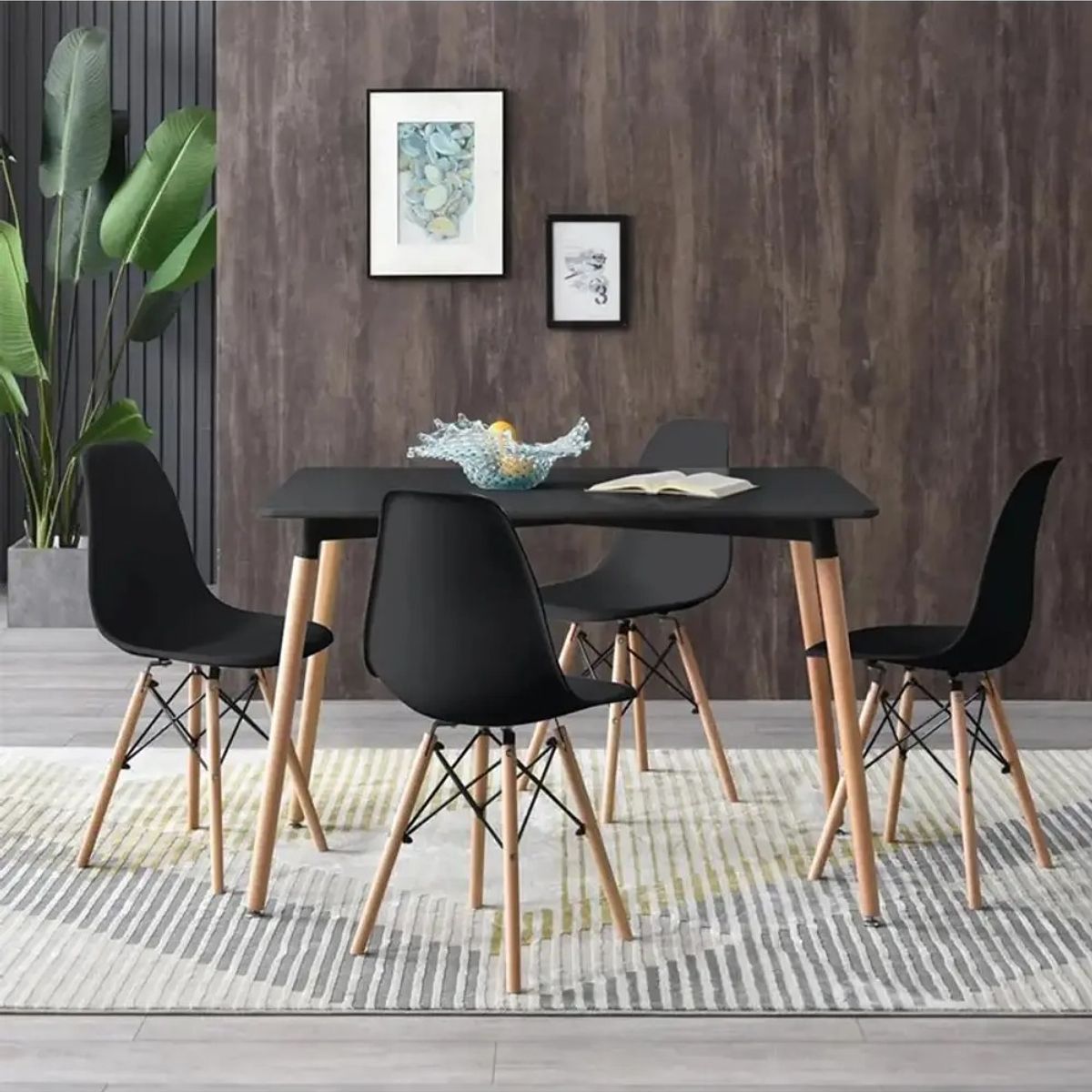 CORI CORI - Juego de Comedor Melamina Negra 120x80cm + 4 Sillas Eames Negro…
