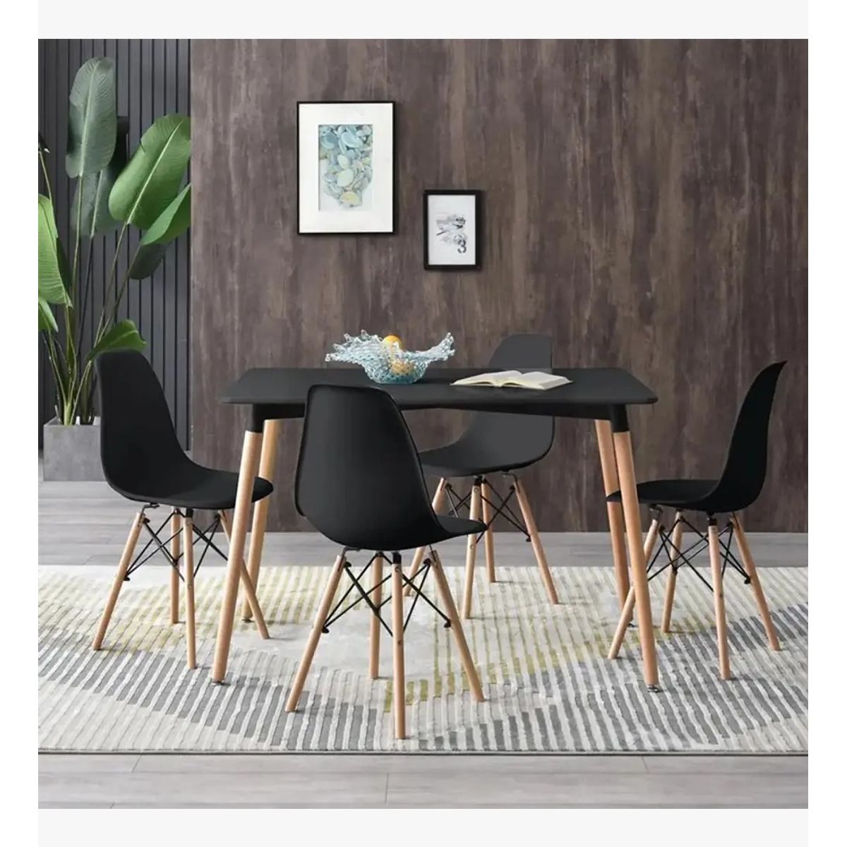 CORI CORI - Juego de Comedor Melamina Negra 120x80cm + 4 Sillas Eames Negro…