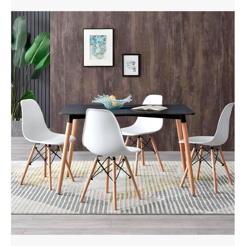 CORI CORI - Juego de Comedor Melamina Negra 120x80cm + 4 Sillas Eames Blanco