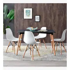 CORI CORI - Juego de Comedor Melamina Negra 120x80cm + 4 Sillas Eames Blanco