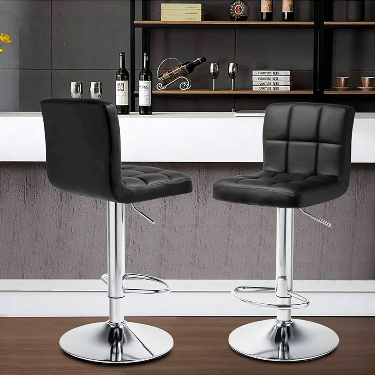 CORI CORI - Pack 2 Taburete Piso Bar Ecocuero Negro