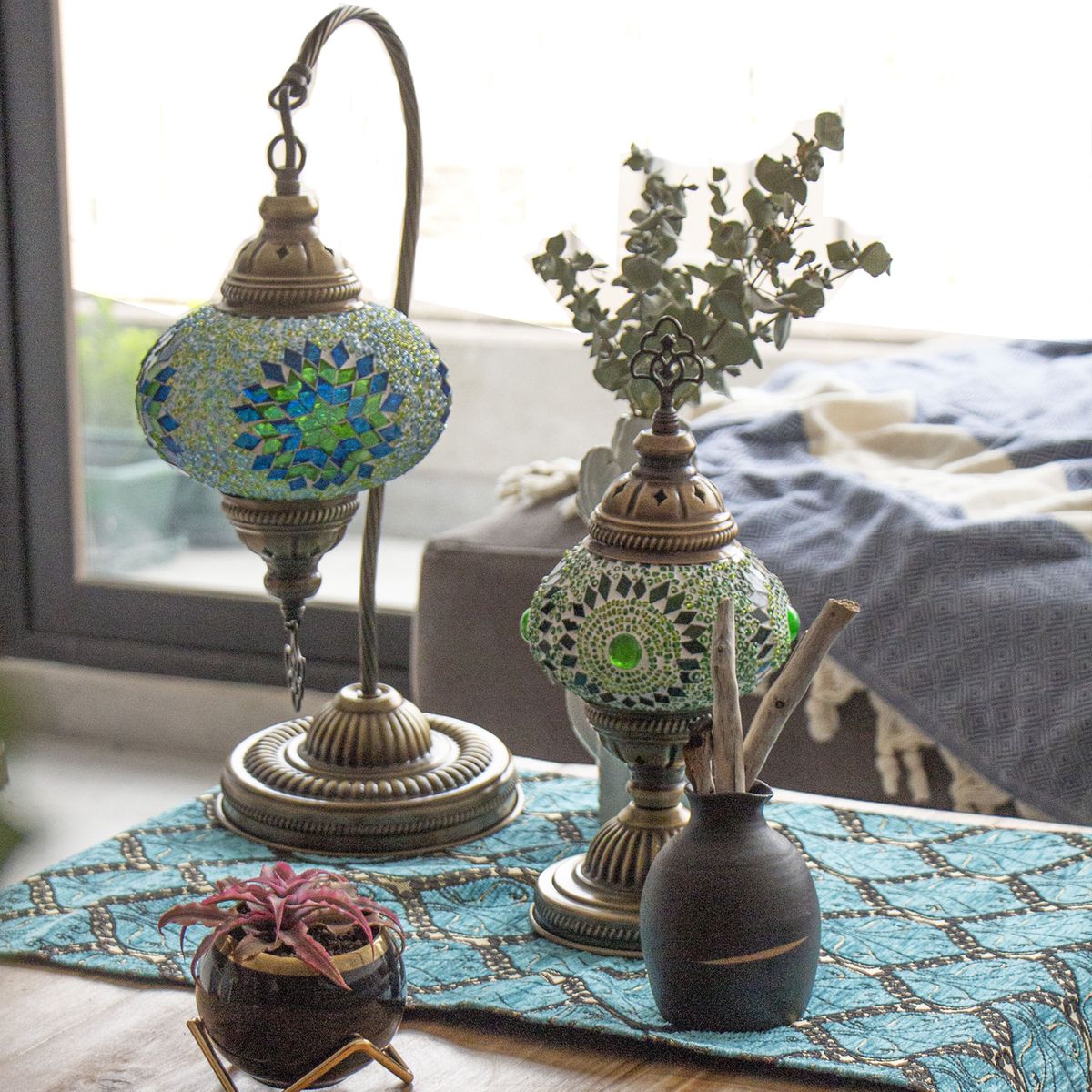 TURKUAZ - Camino de mesa 1 m Filigrana Turquesa - Mantel turquía Boho