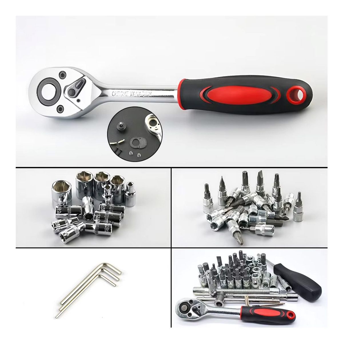 GENERICO - Juego de Herramientas Dados y Chichara de Acero 46 Pzs