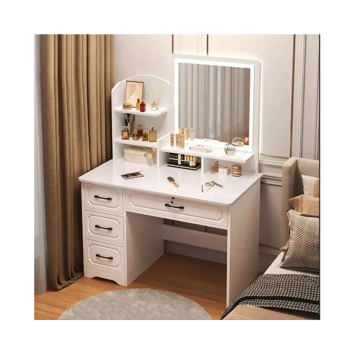 GENERICO - Tocador Con Espejo Luz 80x40x137cm Color Blanco NL 3138