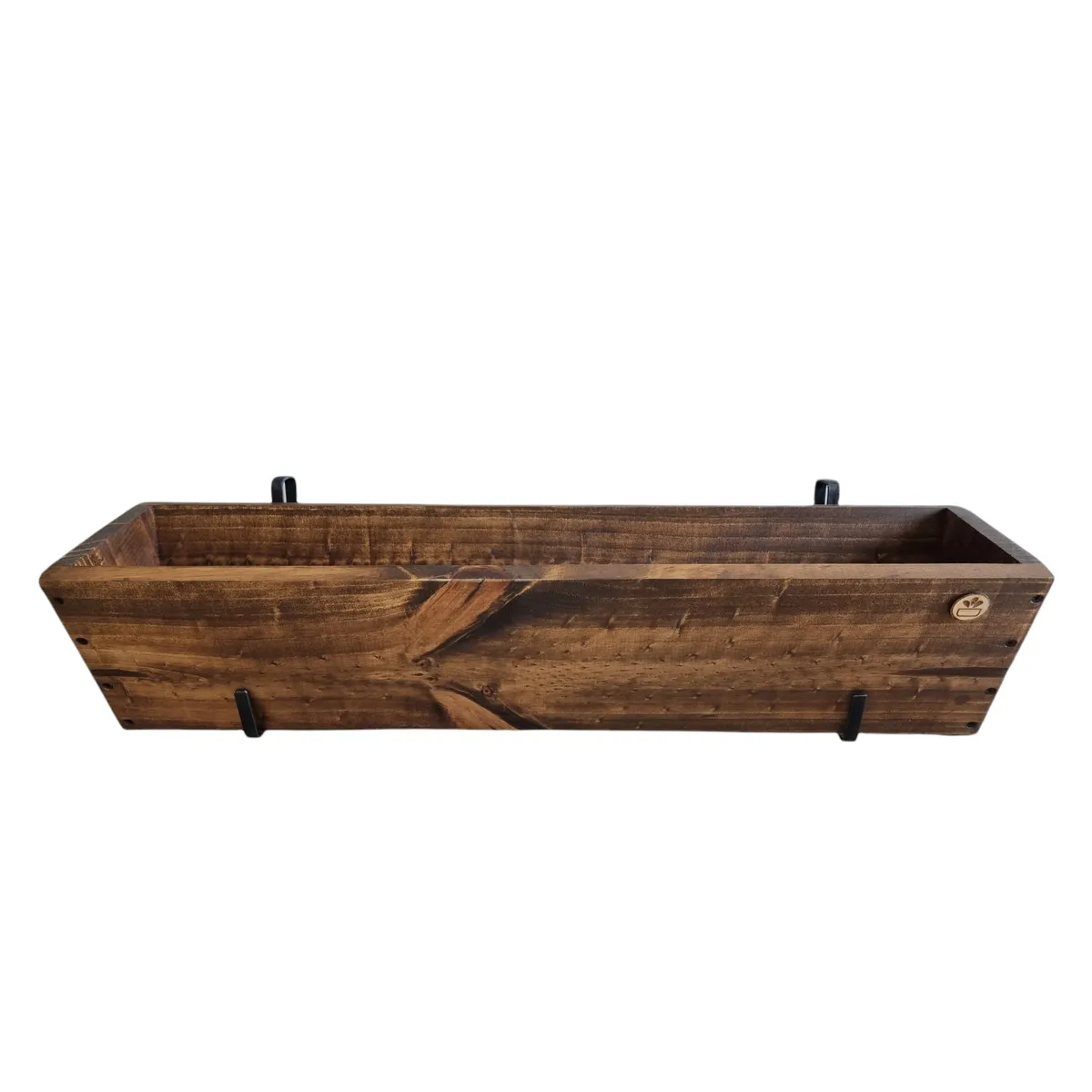 MACETEROS RR - Jardinera Balconera Madera Roble 80cm con Gancho Fierro para Balcón y Reja