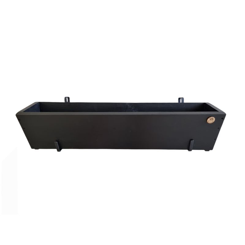 GENERICO - MACETERO BALCONERA DE MADERA CON GANCHOS NEGRO 100CM