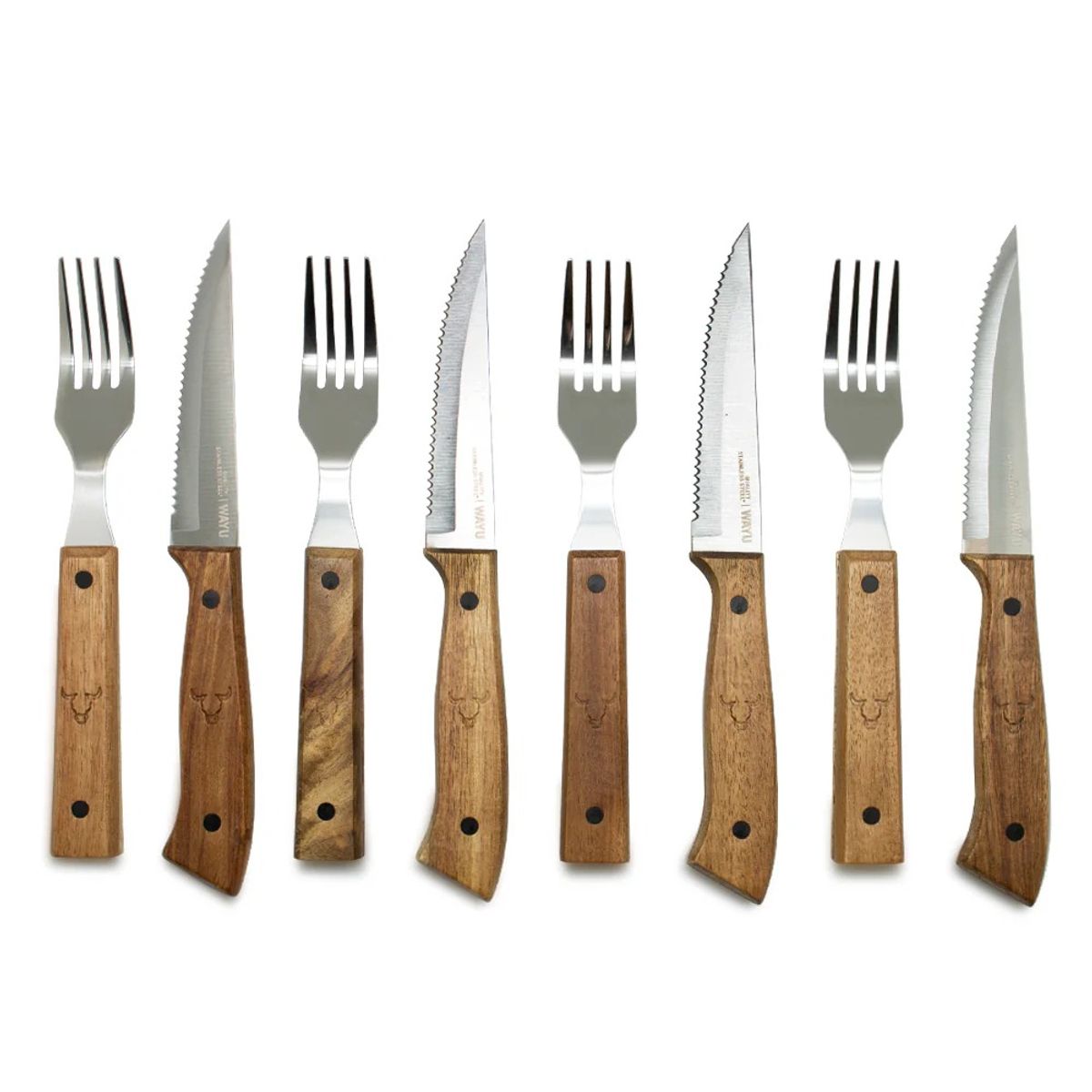 GENERICO - Set 8 Piezas Cuchillos y Tenedores PRM Wayu Cocina Asados