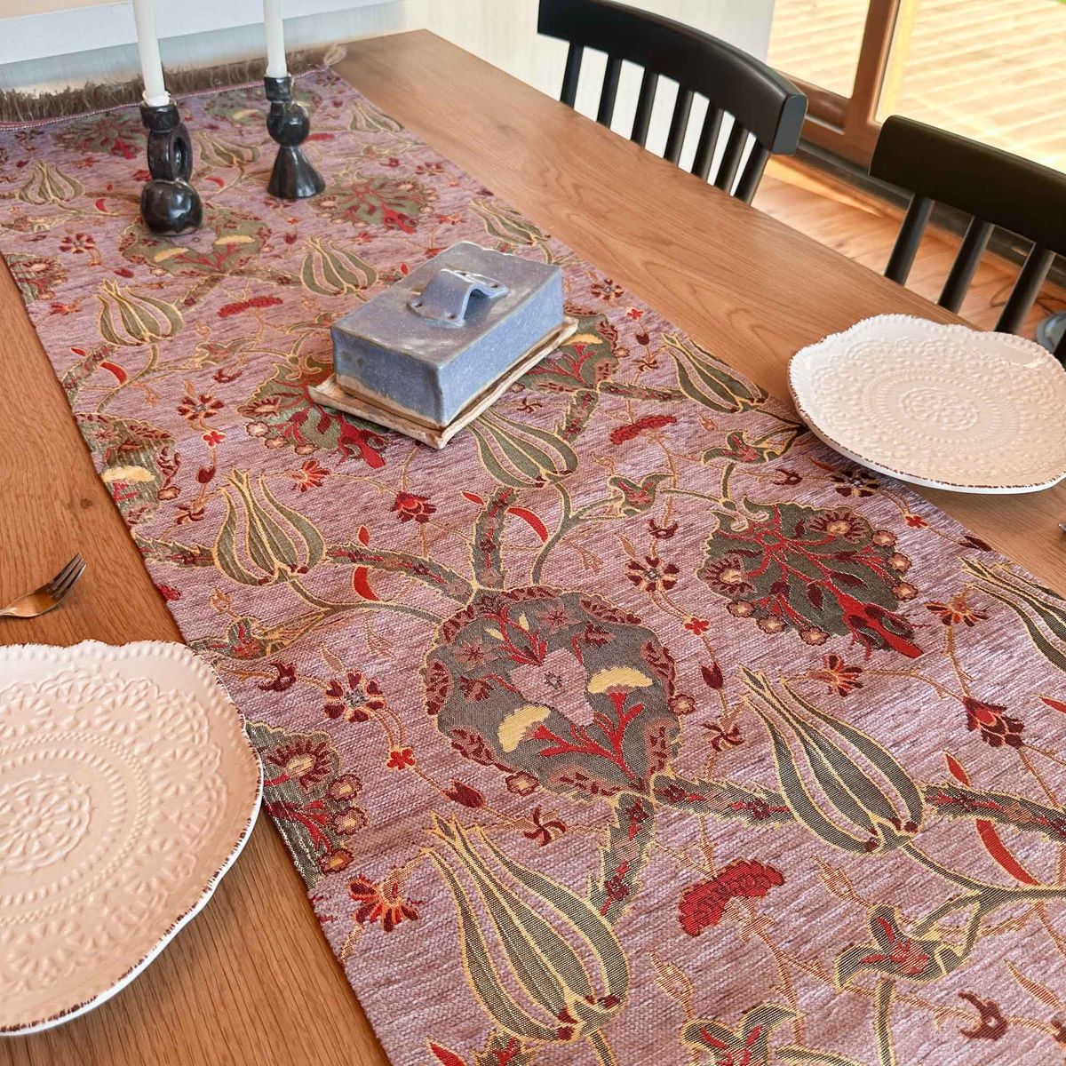 TURKUAZ - Camino de Mesa Turco Jardín lavanda – Mantel 1,40 m Boho