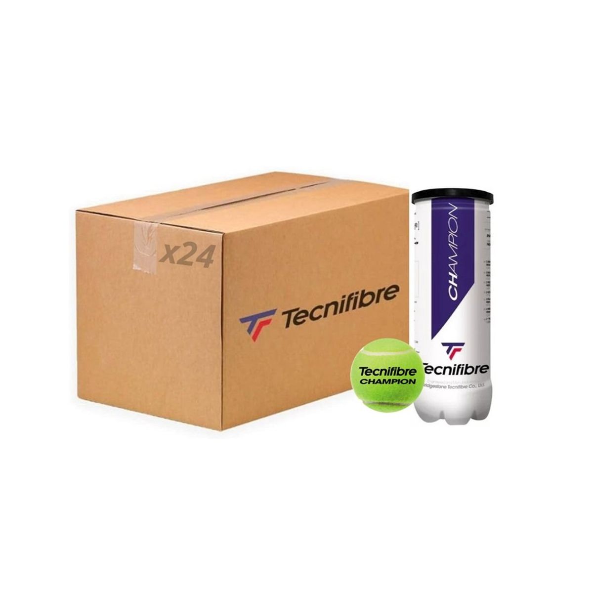 TECNIFIBRE - Caja de Pelotas de Tenis Tecnifibre Champion X3 - 24 Tarros