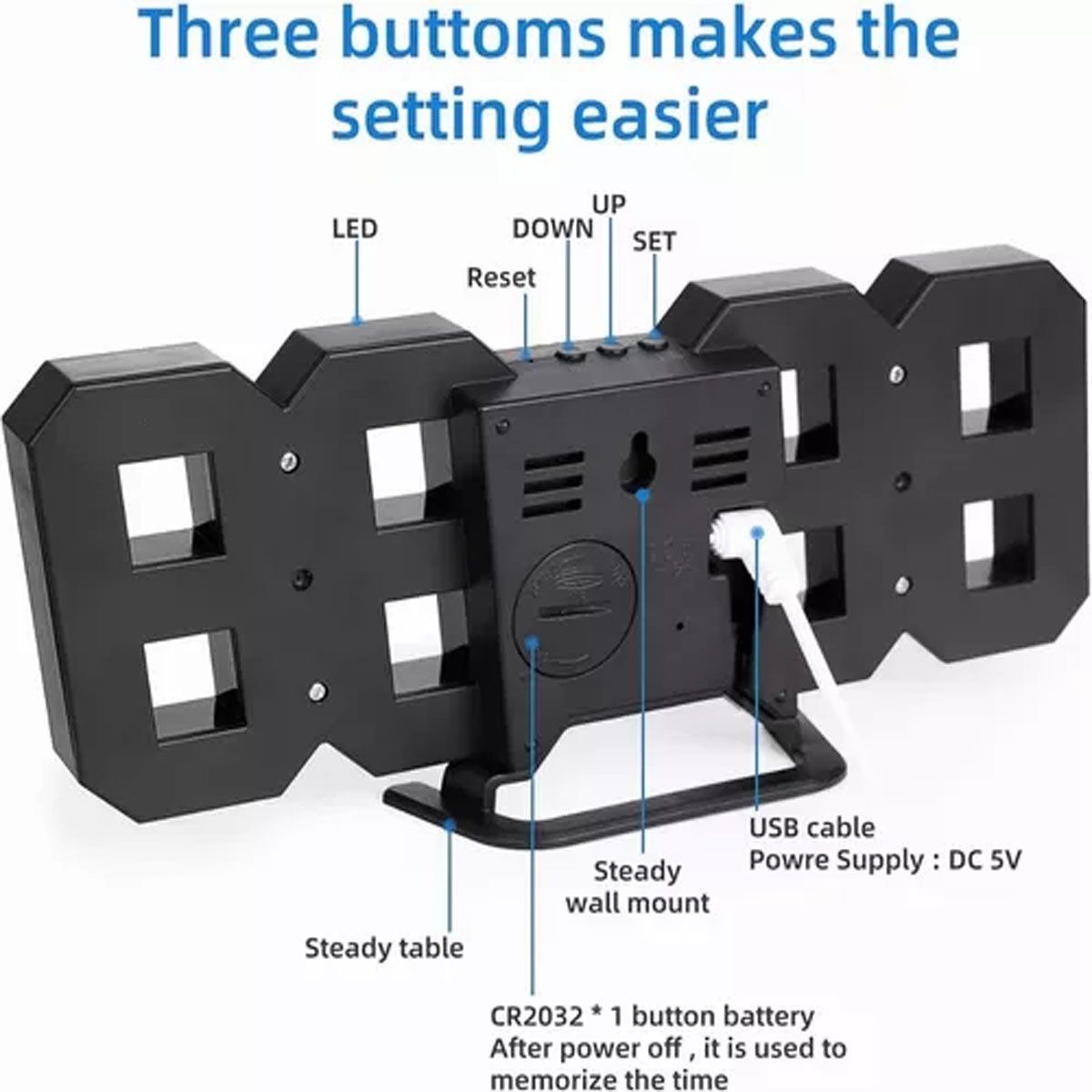 EDWINAYY - Reloj Despertadores Digital Led 3d Luz Nocturna Electrónico