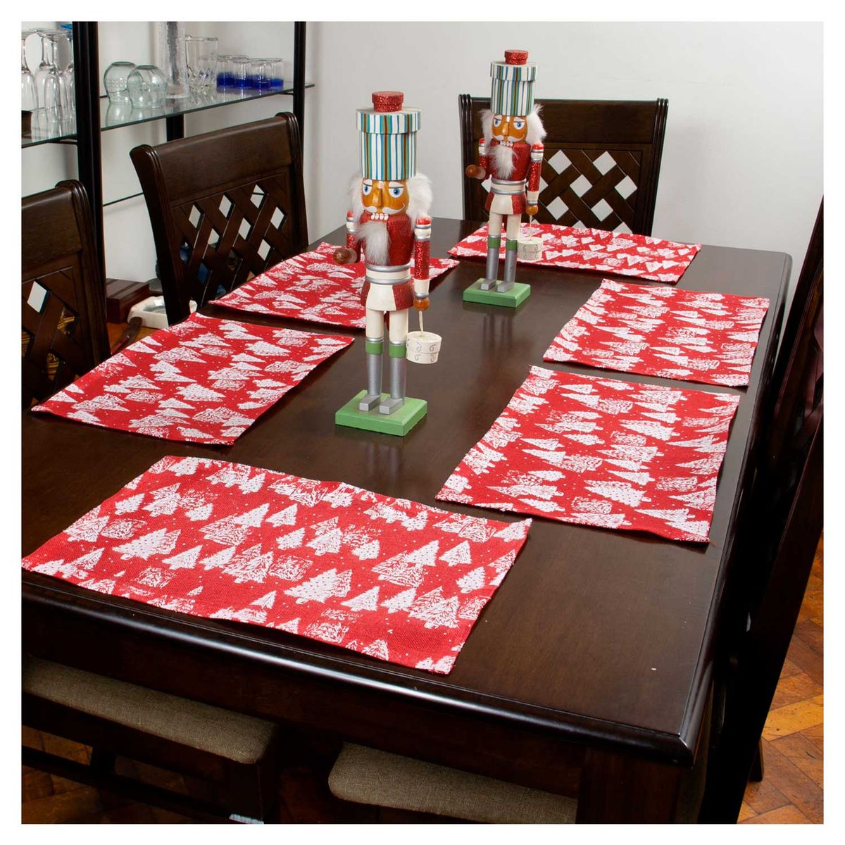 MASEL - Set 6 individuales navideños  lino  arbol rojo