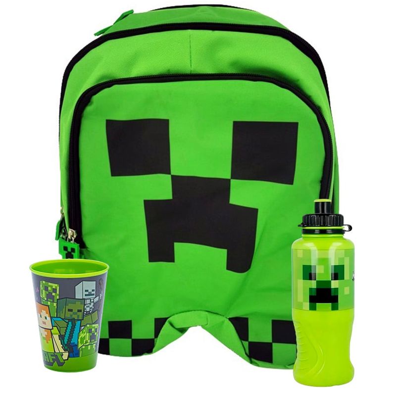 INTEK GAMES - Set Mochila Escolar Minecraft Creeper + Accesorios