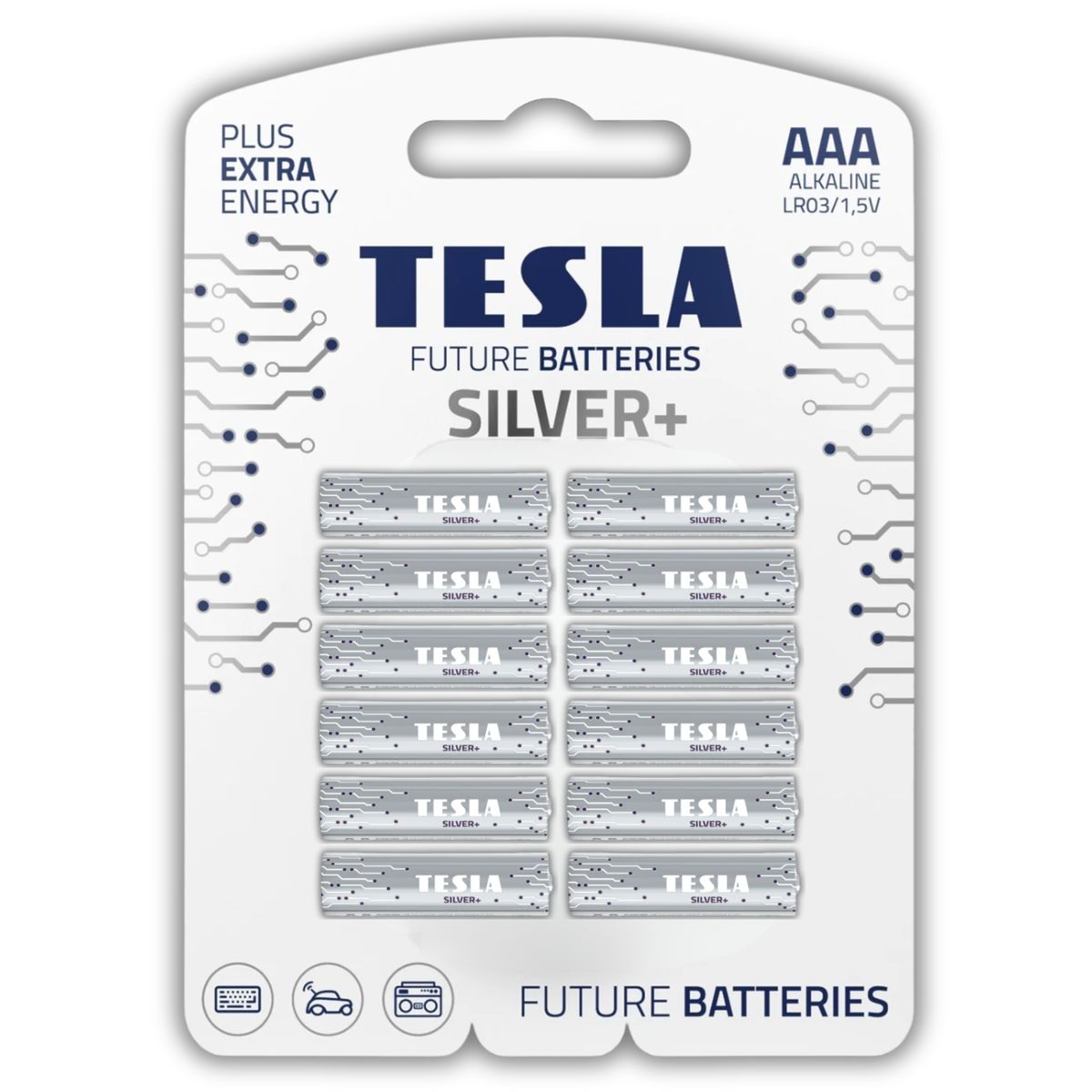 TESLA - Pack 12 Pilas AA Tesla Silver+ Alkaline Plus Extra Energy