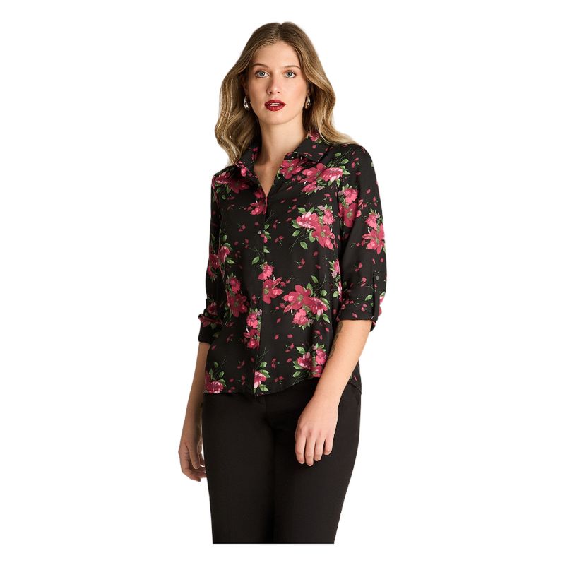 LORENZO DI PONTTI - Blusa Camisera Manga Larga Burdeo