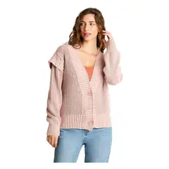 ACUARELA - Cardigan Manga Larga Acid Wash Tachas Rosado