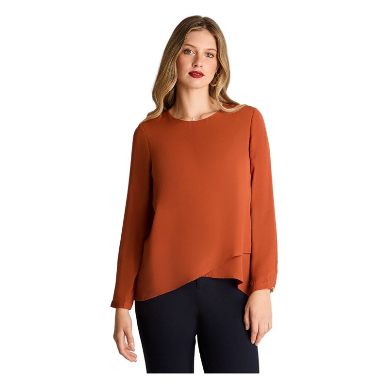 LORENZO DI PONTTI - Blusa Manga Larga Escote Redondo Con Capas Terracota
