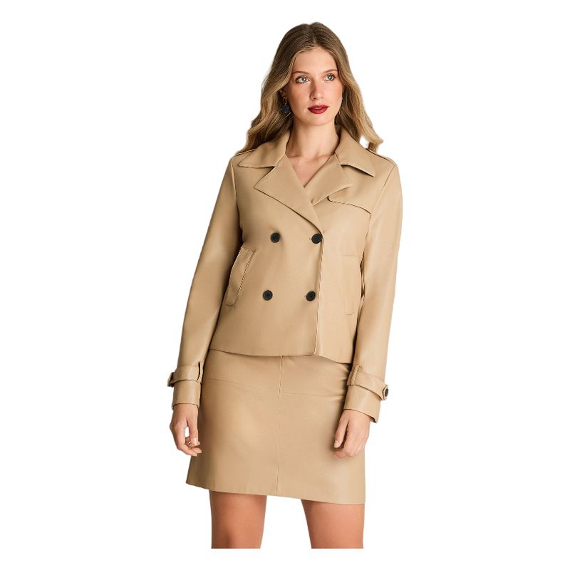 LORENZO DI PONTTI - Chaqueta De Ecocuero Manga Larga Tipo Trench A La Cadera Camel