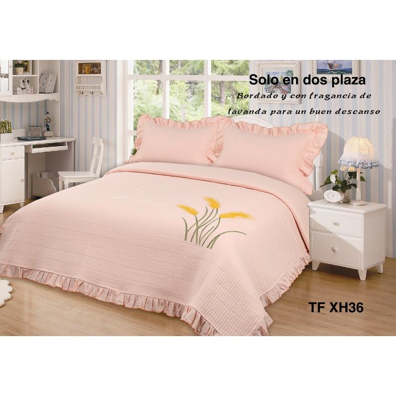 ANGELES DEL HOGAR - CUBRECAMA QUILT DE VERANO DISEÑO BORDADO 2P