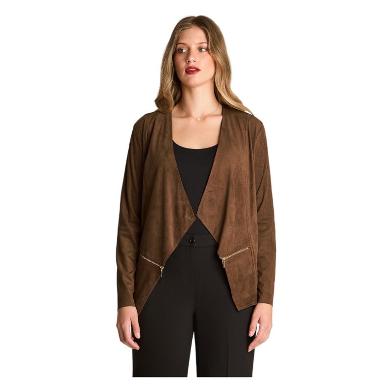 LORENZO DI PONTTI - Chaqueta Manga Larga Tipo Tapado De Suede Asimetrico Camel