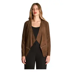 LORENZO DI PONTTI - Chaqueta Manga Larga Tipo Tapado De Suede Asimetrico Camel