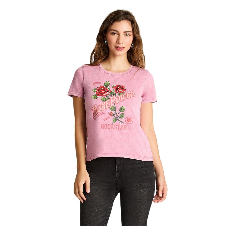 ACUARELA - Polera Manga Corta Básica Acid Wash Rosado