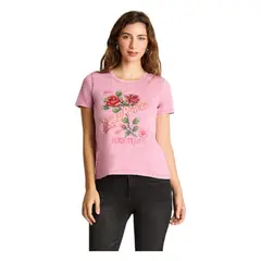 ACUARELA - Polera Manga Corta Básica Acid Wash Rosado
