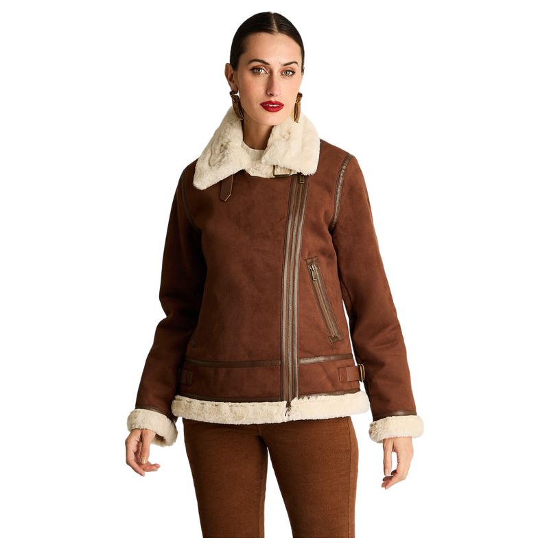 CURVI - Chaqueta Biker Bonded Cinturón Café