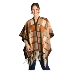 LORENZO DI PONTTI - Poncho Tejido Cuadros Camel