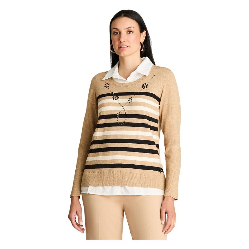 LORENZO DI PONTTI - Sweater Manga Larga Twin Set Camisero Camel