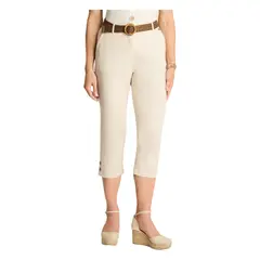 CURVI - Pantalón Capri Con Cinturón Arena