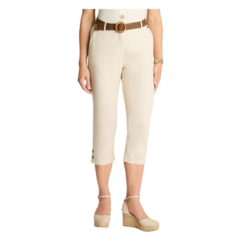 CURVI - Pantalón Capri Con Cinturón Arena