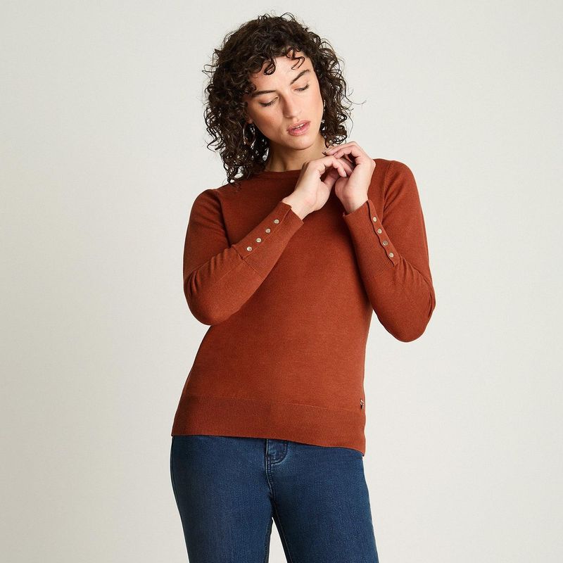 LORENZO DI PONTTI - Sweater Manga Larga Escote Redondo Terracota.