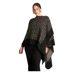 LORENZO DI PONTTI - Poncho Tejido Animal Print Negro
