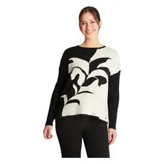 CURVI - Tejido Jacquard Manga Larga Cuello Redondo Negro