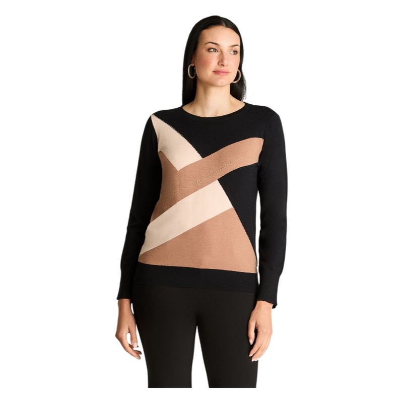 LORENZO DI PONTTI - Sweater Manga Larga Escote Redondo Color Block Camel