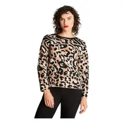 CURVI - Sweater Manga Larga Cuello Redondo Básico Camel