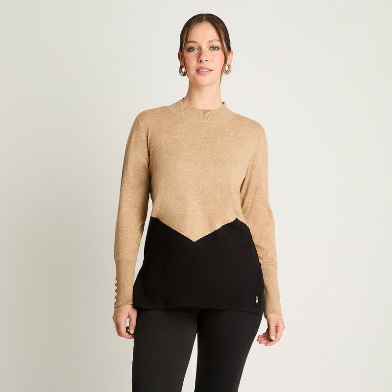 LORENZO DI PONTTI - Sweater Manga Larga Bitono Camel