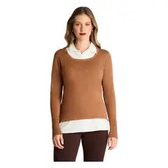 LORENZO DI PONTTI - Sweater Manga Larga Twin Set Camisero Camel