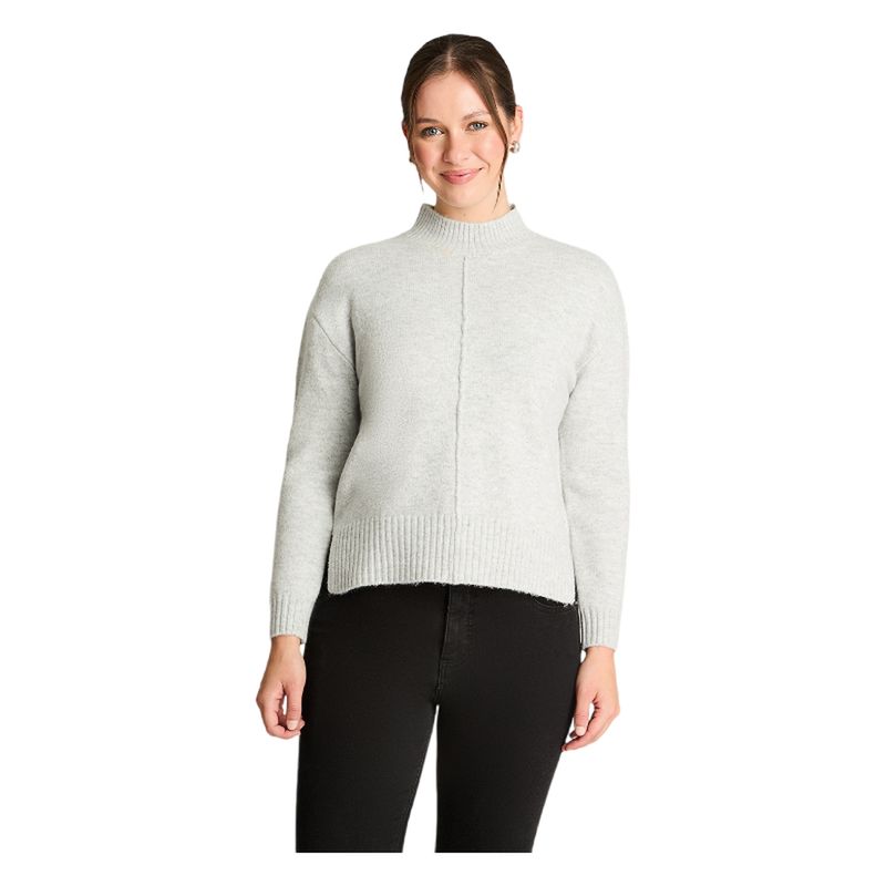 CURVI - Tejido Manga Larga Cuello Mock Melange Gris