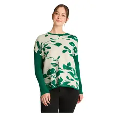 CURVI - Tejido Jacquard Manga Larga Cuello Redondo Verde