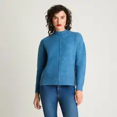 CURVI - Tejido Manga Larga Cuello Mock Melange Indigo