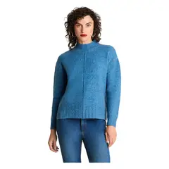 CURVI - Tejido Manga Larga Cuello Mock Melange Indigo