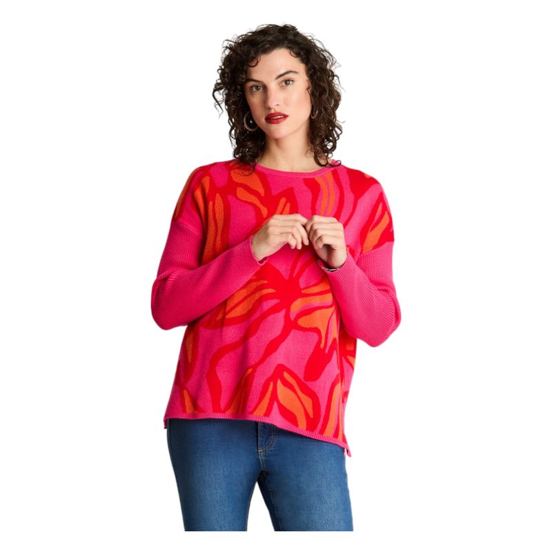 CURVI - Tejido Jacquard Manga Larga Cuello Redondo Rojo