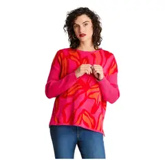 CURVI - Tejido Jacquard Manga Larga Cuello Redondo Rojo