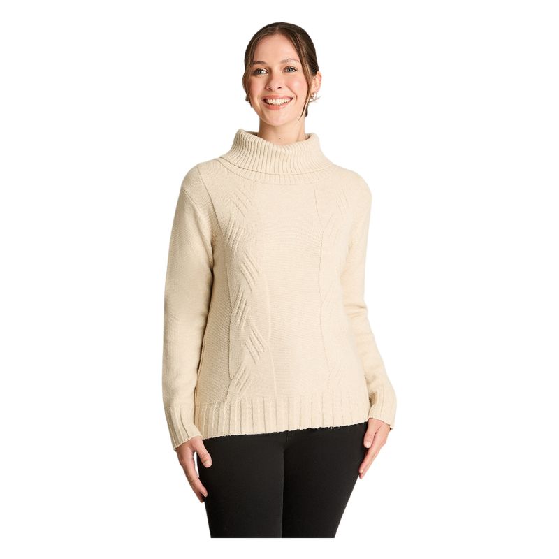 CURVI - Tejido Manga Larga Cuello Bote Con Diseño Trenzado Beige