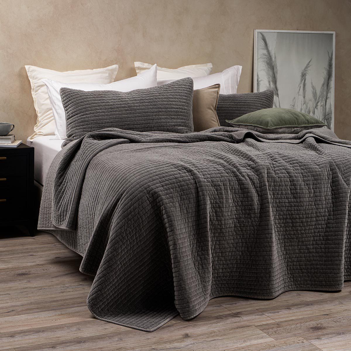 ROSEN - Cubrecama Algodón Velvet Salzweg Grafito 2 Plazas
