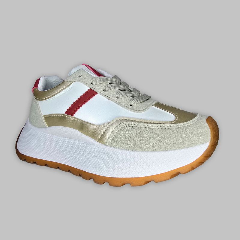 PAND G - Zapatillas Urbana Con Plataforma Comodas Blanco Dorado 7685