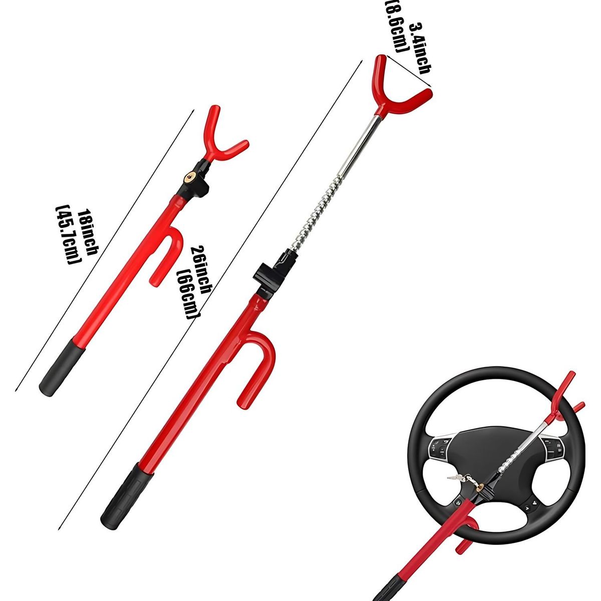 NOVYSTOR - Traba Volante de Seguridad Antirrobo de Auto + 2 Llaves