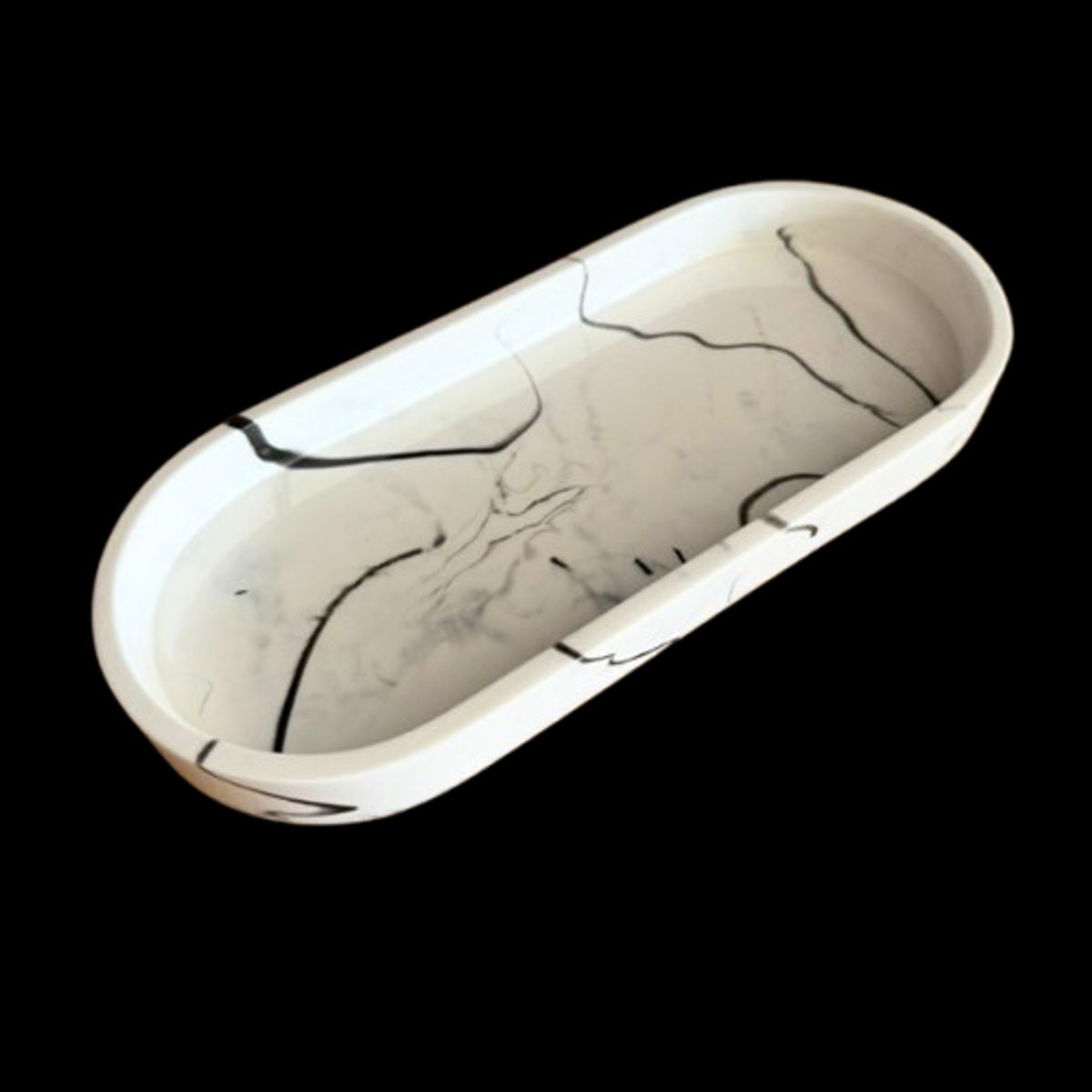 SOMOS DECO - Plato estilo mármol ovalado blanco